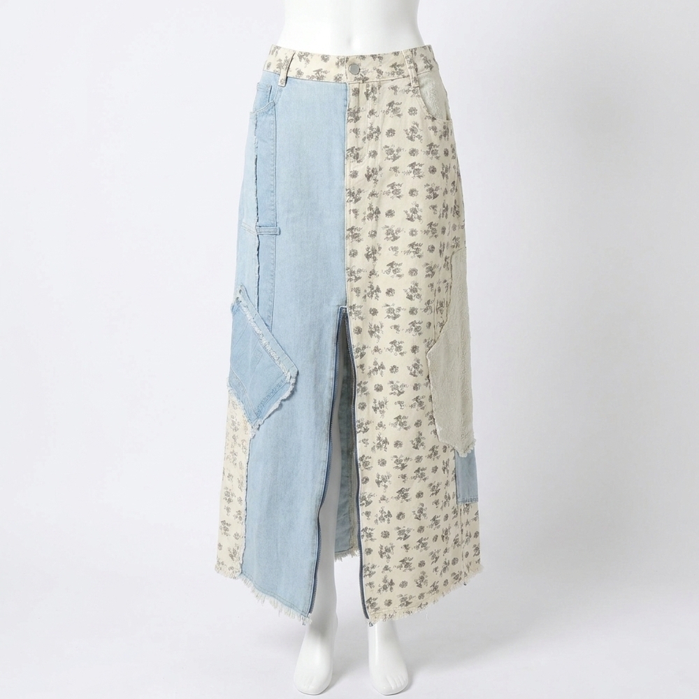 NEW POL floral maxi skirt in denim